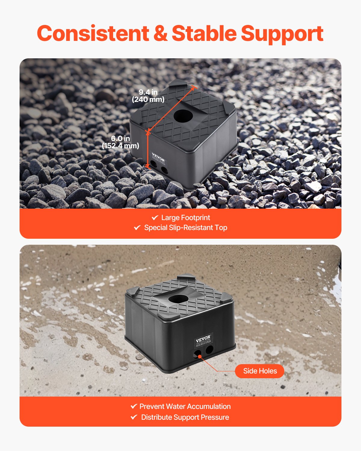 Stützblock für Wohnwagen, 15 cm hoher, hochbelastbarer Nivellierblock für Wohnmobile mit einer Tragkraft von 2722 kg, Stützfuß für Wohnmobile, Motorradständer, Hocker, Campingzubehör für Wohnwagen, Sattelauflieger und Wohnmobile der Klasse A/C