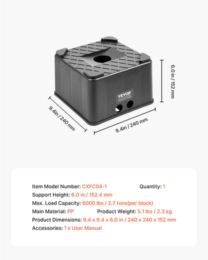 Stützblock für Wohnwagen, 15 cm hoher, hochbelastbarer Nivellierblock für Wohnmobile mit einer Tragkraft von 2722 kg, Stützfuß für Wohnmobile, Motorradständer, Hocker, Campingzubehör für Wohnwagen, Sattelauflieger und Wohnmobile der Klasse A/C