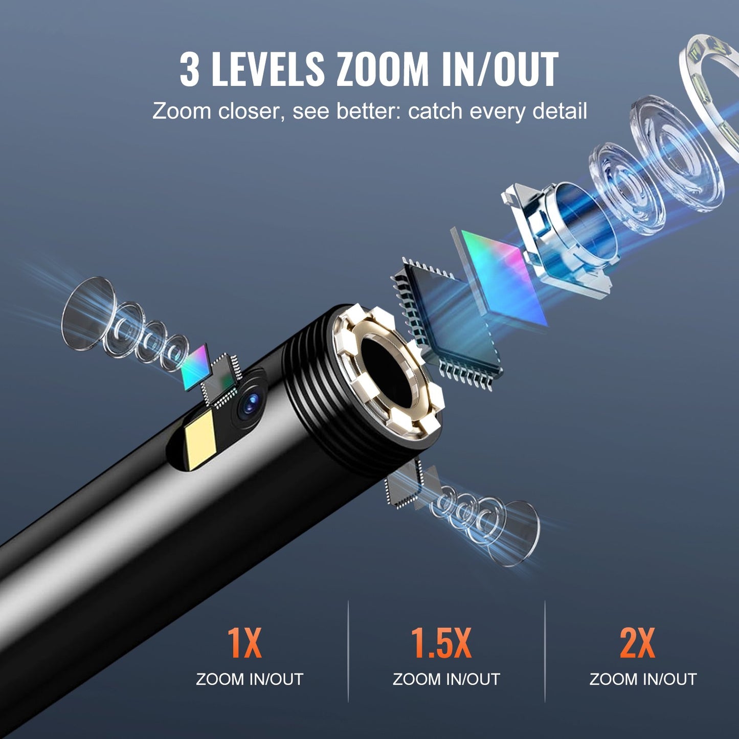 Endoscope Camera with Lights Triple Lens Borescope 499.9 cm Cable 12.7 cm Screen