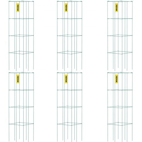 Tomatenkäfige, 37 x 37 x 100 cm, 6er-Pack quadratische Pflanzenstützkäfige, grüne PVC-beschichtete Stahl-Tomatentürme für Klettergemüse, Pflanzen, Blumen und Früchte