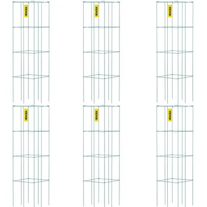 Tomatenkäfige, 37 x 37 x 100 cm, 6er-Pack quadratische Pflanzenstützkäfige, grüne PVC-beschichtete Stahl-Tomatentürme für Klettergemüse, Pflanzen, Blumen und Früchte