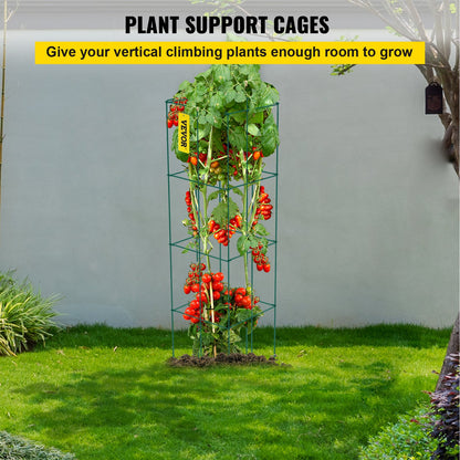 Tomatenkäfige, 37 x 37 x 100 cm, 6er-Pack quadratische Pflanzenstützkäfige, grüne PVC-beschichtete Stahl-Tomatentürme für Klettergemüse, Pflanzen, Blumen und Früchte