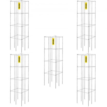 Tomato Cages, 11.8\" x 11.8\" x 46.1\", 5 Packs Square Plant Support Cages, Silver PVC-Coated Steel Tomato Towers for Climbing Vegetables, Plants, Flowers, Fruits