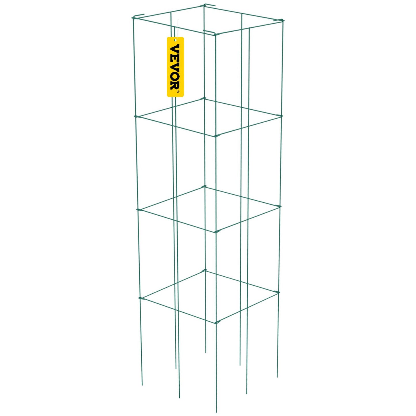 Tomato Cages, 11.8" x 11.8" x 46.1", 10 Packs Square Plant Support Cages, Green PVC-Coated Steel Tomato Towers for Climbing Vegetables, Plants, Flowers, Fruits
