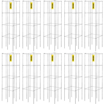 Tomato Cages, 11.8" x 11.8" x 46.1", 10 Packs Square Plant Support Cages, Silver PVC-Coated Steel Tomato Towers for Climbing Vegetables, Plants, Flowers, Fruits