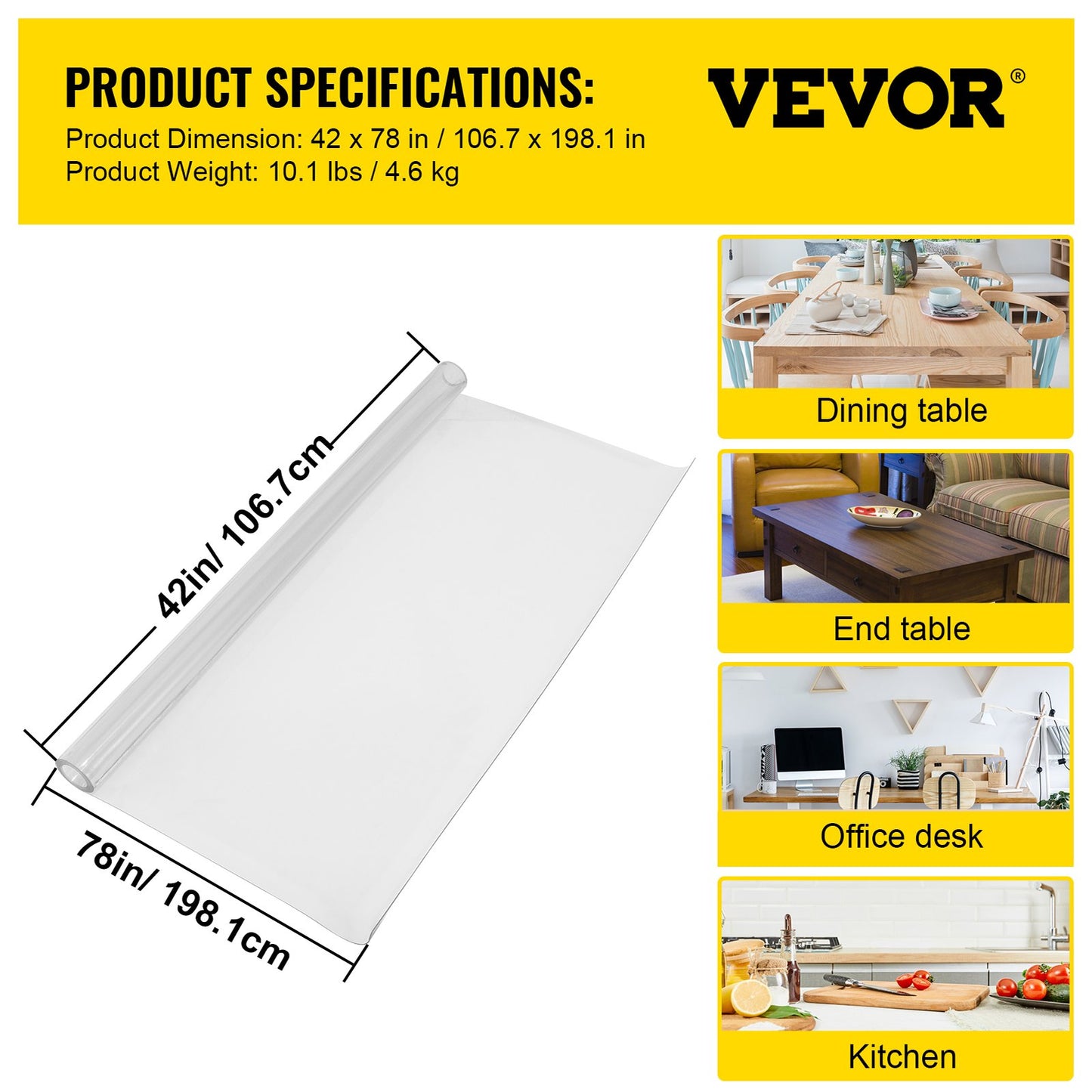 Plastic Table Cover 42 x 78 Inch, 2 mm Thick Clear Table Protector, Rectangle Clear Desk Mat, Waterproof & Easy Cleaning for Office Dresser Night Stand