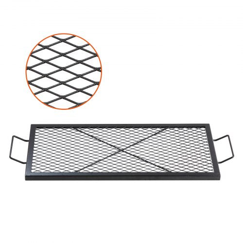X-Marks Feuerstellen-Grillrost, rechteckiger Grillrost, robuster Stahl-Grillrost mit Griff und X-förmigem Stützdraht, tragbares Camping-Kochgeschirr für Gartenpartys, 81 cm (32 Zoll), Schwarz
