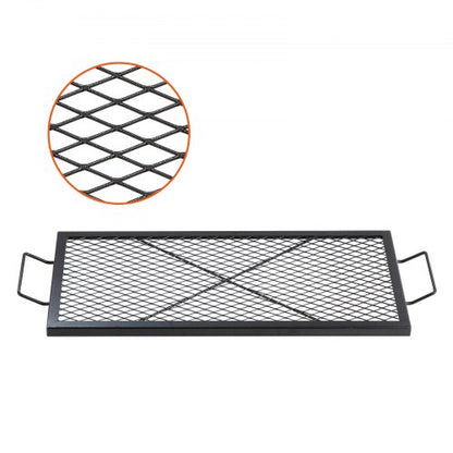 X-Marks Feuerstellen-Grillrost, rechteckiger Grillrost, robuster Stahl-Grillrost mit Griff und X-förmigem Stützdraht, tragbares Camping-Kochgeschirr für Gartenpartys, 81 cm (32 Zoll), Schwarz