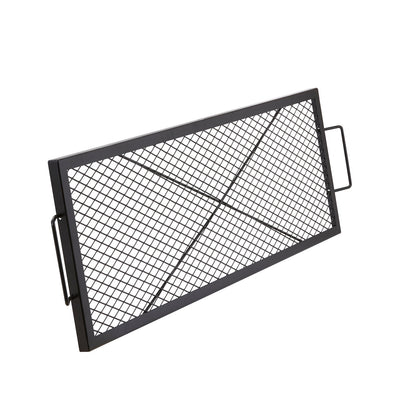 X-Marks Feuerstellen-Grillrost, rechteckiger Grillrost, robuster Stahl-Grillrost mit Griff und X-förmigem Stützdraht, tragbares Camping-Kochgeschirr für Gartenpartys, 112 cm (44 Zoll), Schwarz