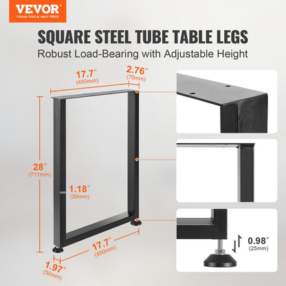 711,2 mm verstellbare Möbelbeine, quadratische, verstärkte Stahl-Tischbeine (2er-Set) für Selbstmontage, max. Traglast 453,6 kg, robuste Tischbeine, schnelle Montage &amp; umfangreiches Zubehör, schwarz
