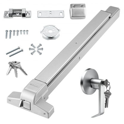 Push Bar Door Locks, Stainless Steel Panic Bars for Exit Doors, with Exterior Lever and 3 Keys, Push Bar Panic Exit Device Door Hardware for Metal Wood Door, for Left and Right Handed Doors