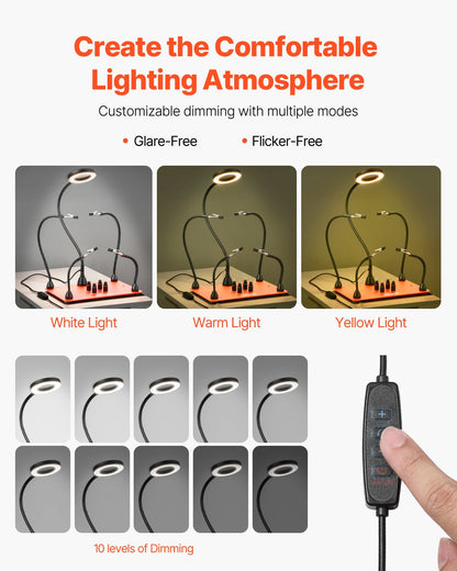 Magnetische Lötstation mit vier flexiblen Armen, 3-facher LED-Vergrößerungslampe, 4 Leiterplattenhaltern und robustem Sockel – ideal für Elektronikreparaturen, Basteln und DIY-Projekte.