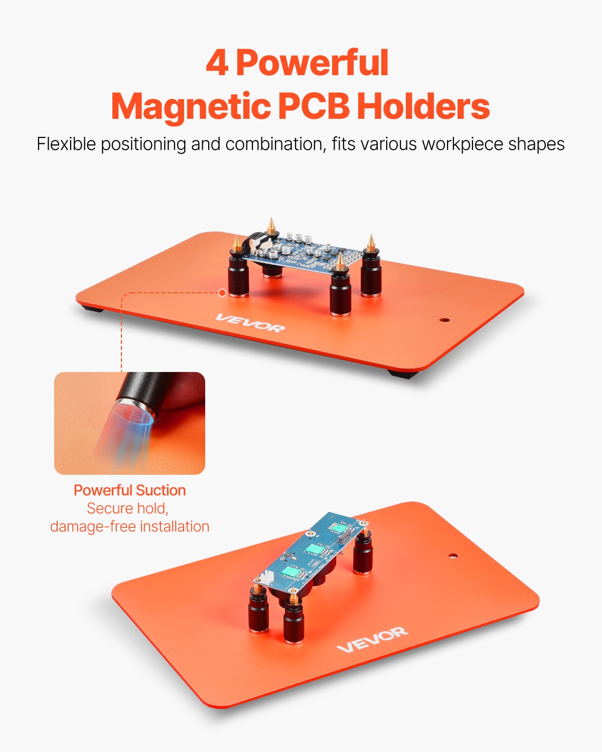 Magnetische Lötstation mit vier flexiblen Armen, 3-facher LED-Vergrößerungslampe, 4 Leiterplattenhaltern und robustem Sockel – ideal für Elektronikreparaturen, Basteln und DIY-Projekte.