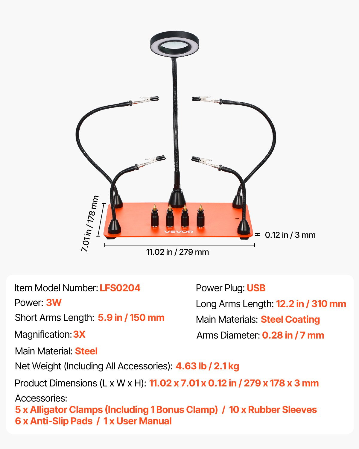 Magnetische Lötstation mit vier flexiblen Armen, 3-facher LED-Vergrößerungslampe, 4 Leiterplattenhaltern und robustem Sockel – ideal für Elektronikreparaturen, Basteln und DIY-Projekte.