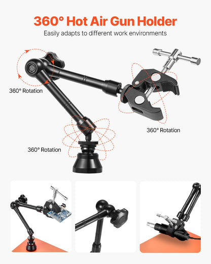 Magnetic Helping Hands Soldering Station, 4 Flexible Arms Third Hand Tool, with 6 PCB Pillar Holders & 360 Hot Air Gun Holder, Heavy-Duty Base Soldering Helper for Electronic Repair Craft