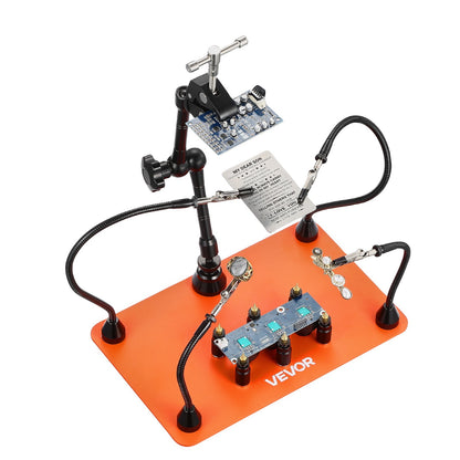 Magnetic Helping Hands Soldering Station, 4 Flexible Arms Third Hand Tool, with 6 PCB Pillar Holders & 360 Hot Air Gun Holder, Heavy-Duty Base Soldering Helper for Electronic Repair Craft