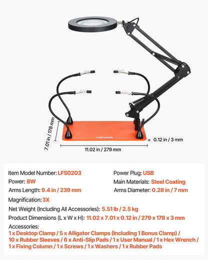 Magnetische Lötstation mit vier flexiblen Armen, 3-facher LED-Vergrößerungslampe und rutschfestem, robustem Standfuß – die ideale Löthilfe für Elektronikreparaturen, Bastelarbeiten und DIY-Projekte.