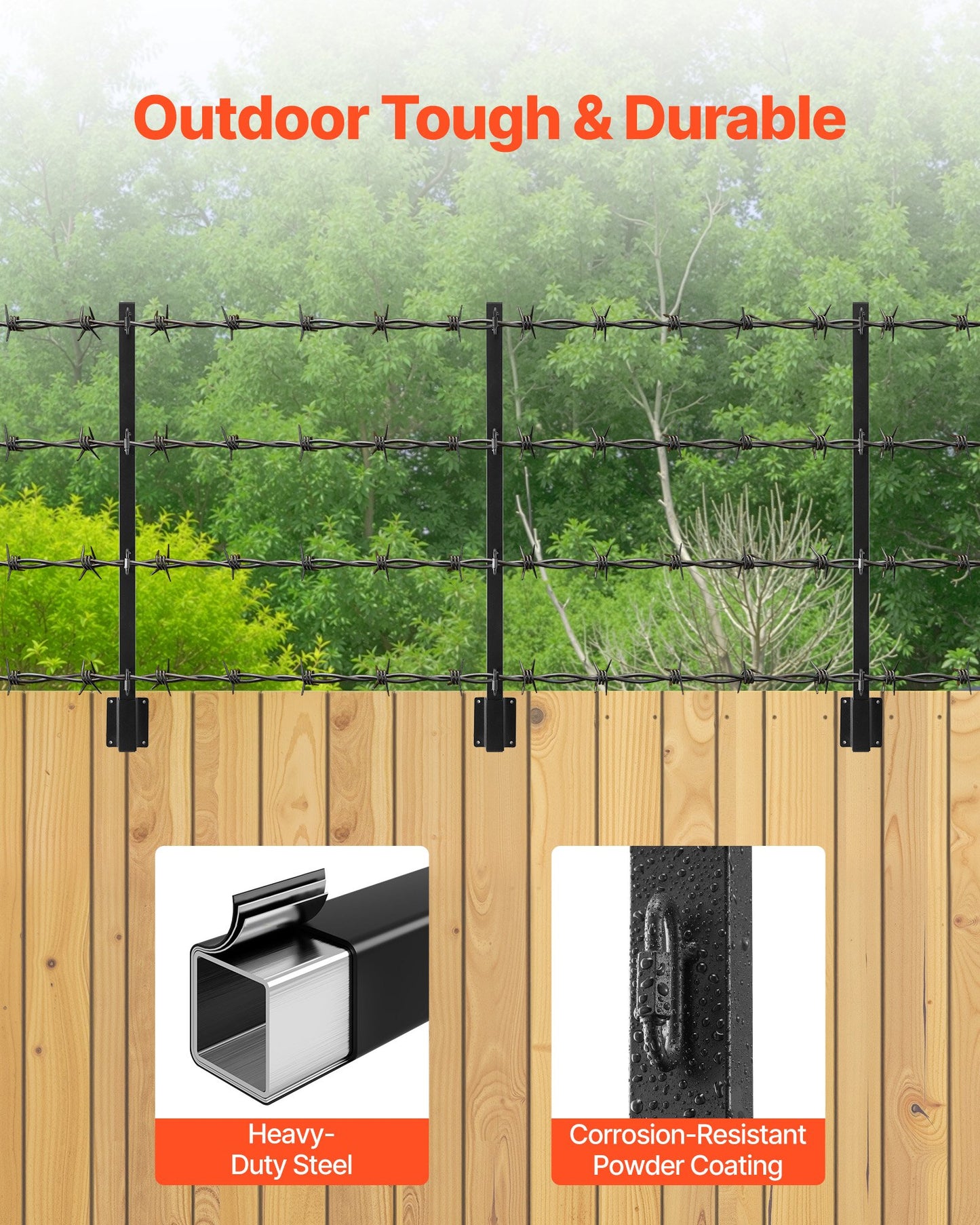 Fence Post Extender, 12 Packs 815 mm Barbed Wire Arm, Sturdy Steel Fence Height Extender, Flat or Surface Mounted Barbed Wire Extension Arms, Protect Privacy and Prevent Pets Jumping Off
