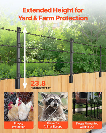 Fence Post Extender, 8 Packs 605 mm Barbed Wire Arm, Sturdy Steel Fence Height Extender, Flat or Surface Mounted Barbed Wire Extension Arms, Protect Privacy and Prevent Pets Jumping Off