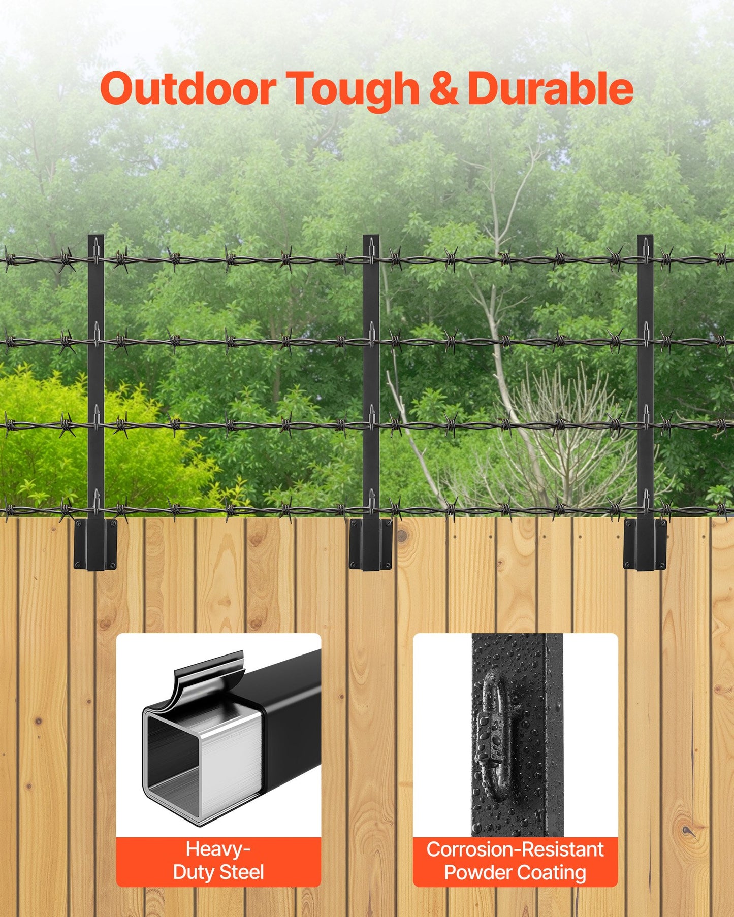 Fence Post Extender, 8 Packs 605 mm Barbed Wire Arm, Sturdy Steel Fence Height Extender, Flat or Surface Mounted Barbed Wire Extension Arms, Protect Privacy and Prevent Pets Jumping Off