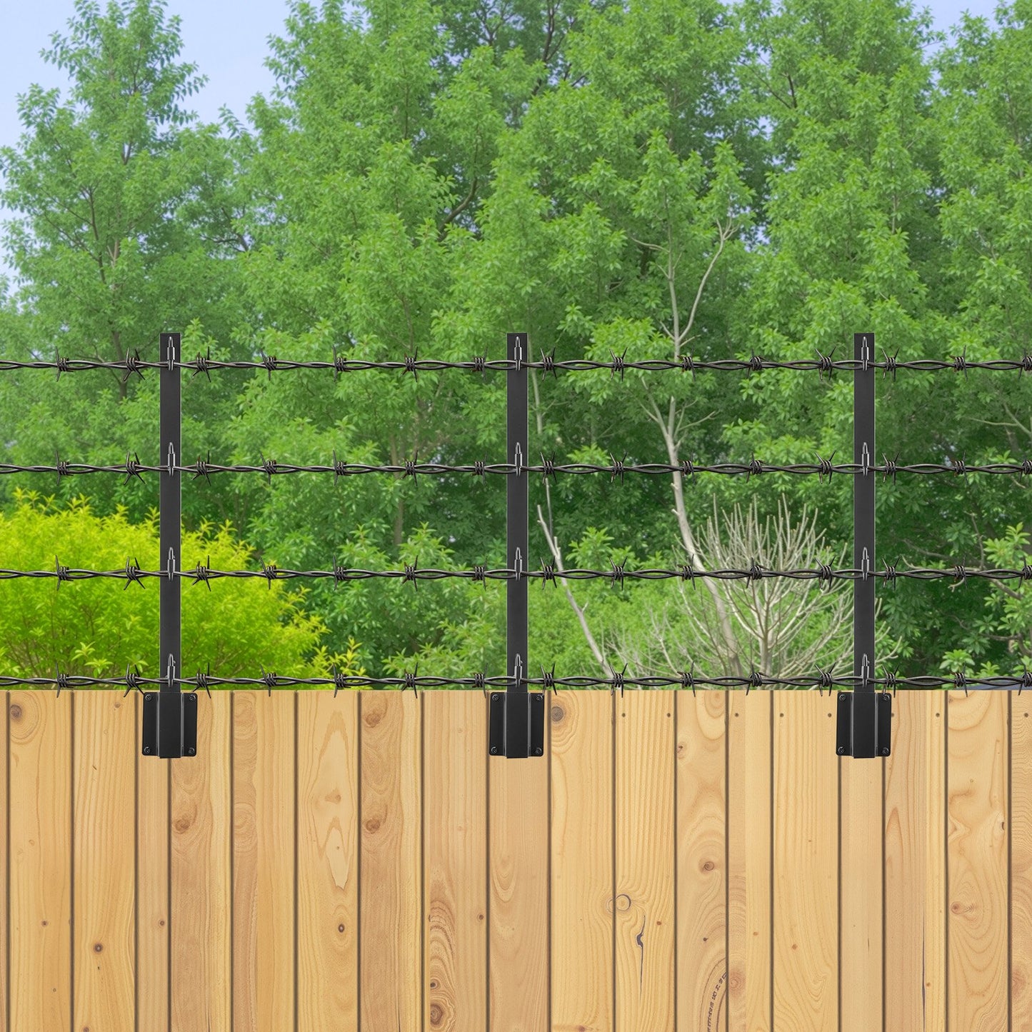 Fence Post Extender, 8 Packs 605 mm Barbed Wire Arm, Sturdy Steel Fence Height Extender, Flat or Surface Mounted Barbed Wire Extension Arms, Protect Privacy and Prevent Pets Jumping Off