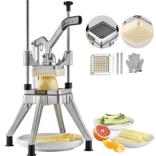 Commercial Vegetable Fruit Chopper 0.95 cm Blade Heavy Duty Professional Food Dicer Kattex French Fry Cutter Onion Slicer Stainless Steel for Tomato Peppers Potato Mushroom, Silver