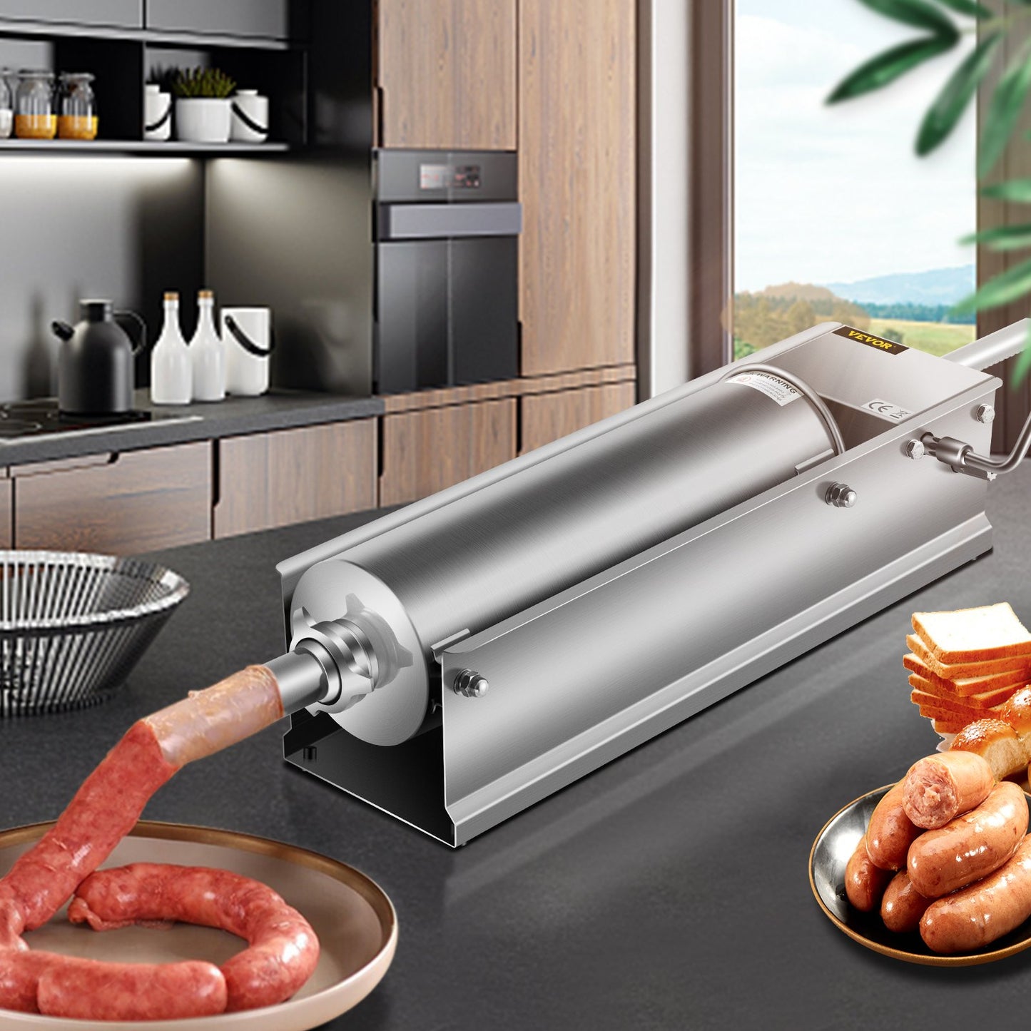 Manual Sausage Stuffer, 7 L / 15 LBS Horizontal Sausage Machine, Dual-Speed Meat Stuffer, Made of Food-Grade 304 Stainless Steel, Includes 5 Stuffing Tubes, for Home Kitchen Restaurant Commercia