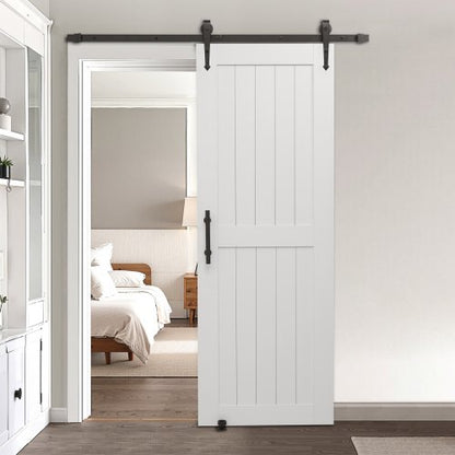 Sliding Barn Door, 762 x 2134mm, High-Strength MDF Panel, Barn Door with Hardware Kit, Water-Proof PVC Surface, Easy to Install, H-Frame, Smoothly and Quietly Sliding for Living Room, Bathroom