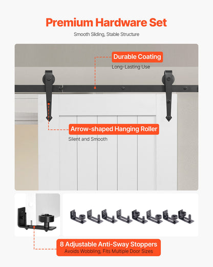 Sliding Barn Door, 762 x 2134mm, High-Strength MDF Panel, Barn Door with Hardware Kit, Water-Proof PVC Surface, Easy to Install, H-Frame, Smoothly and Quietly Sliding for Living Room, Bathroom