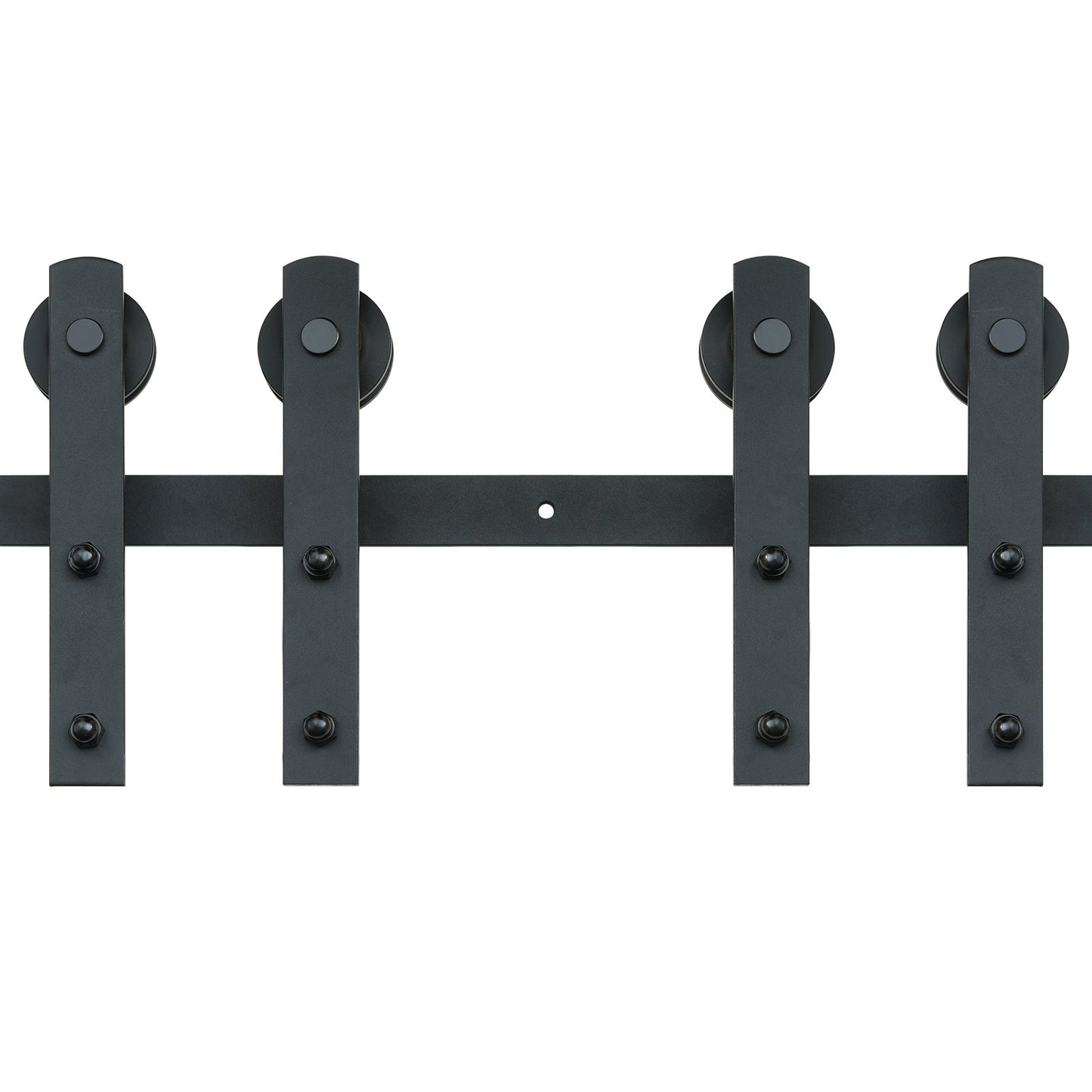 243,8 cm Schiebetürbeschlag-Set, 149,7 kg Schwerlast-Schiebetürschienen-Set für Doppeltüren, passend für 112-131 cm Gesamtbreite und 3,3-4,6 cm dicke 2 Türflügel, mit leichtgängiger und geräuschloser Rolle (I-Form)