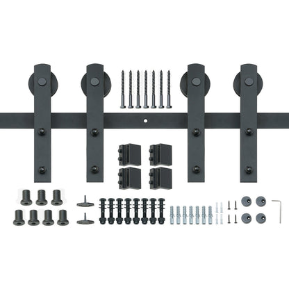 243,8 cm Schiebetürbeschlag-Set, 149,7 kg Schwerlast-Schiebetürschienen-Set für Doppeltüren, passend für 112-131 cm Gesamtbreite und 3,3-4,6 cm dicke 2 Türflügel, mit leichtgängiger und geräuschloser Rolle (I-Form)