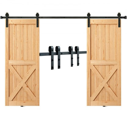 243.8 cm Sliding Barn Door Hardware Kit, 149.7 kg Heavy Duty Barn Door Track Kit for Double Doors, Fit 112-131cm Total Width and 3.3-4.6cm Thick 2 Door Panels, with Smooth & Silent Pulley (J Shape)