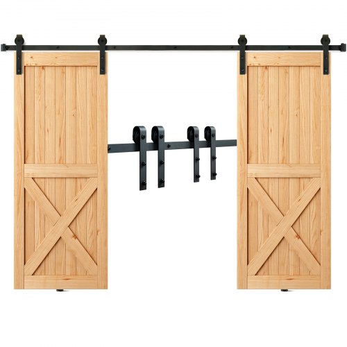 243.8 cm Sliding Barn Door Hardware Kit, 149.7 kg Heavy Duty Barn Door Track Kit for Double Doors, Fit 112-131cm Total Width and 3.3-4.6cm Thick 2 Door Panels, with Smooth & Silent Pulley (J Shape)