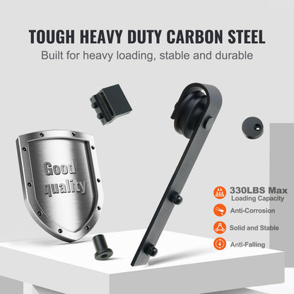 243.8 cm Sliding Barn Door Hardware Kit, 149.7 kg Heavy Duty Barn Door Track Kit for Double Doors, Fit 112-131cm Total Width and 3.3-4.6cm Thick 2 Door Panels, with Smooth & Silent Pulley (J Shape)