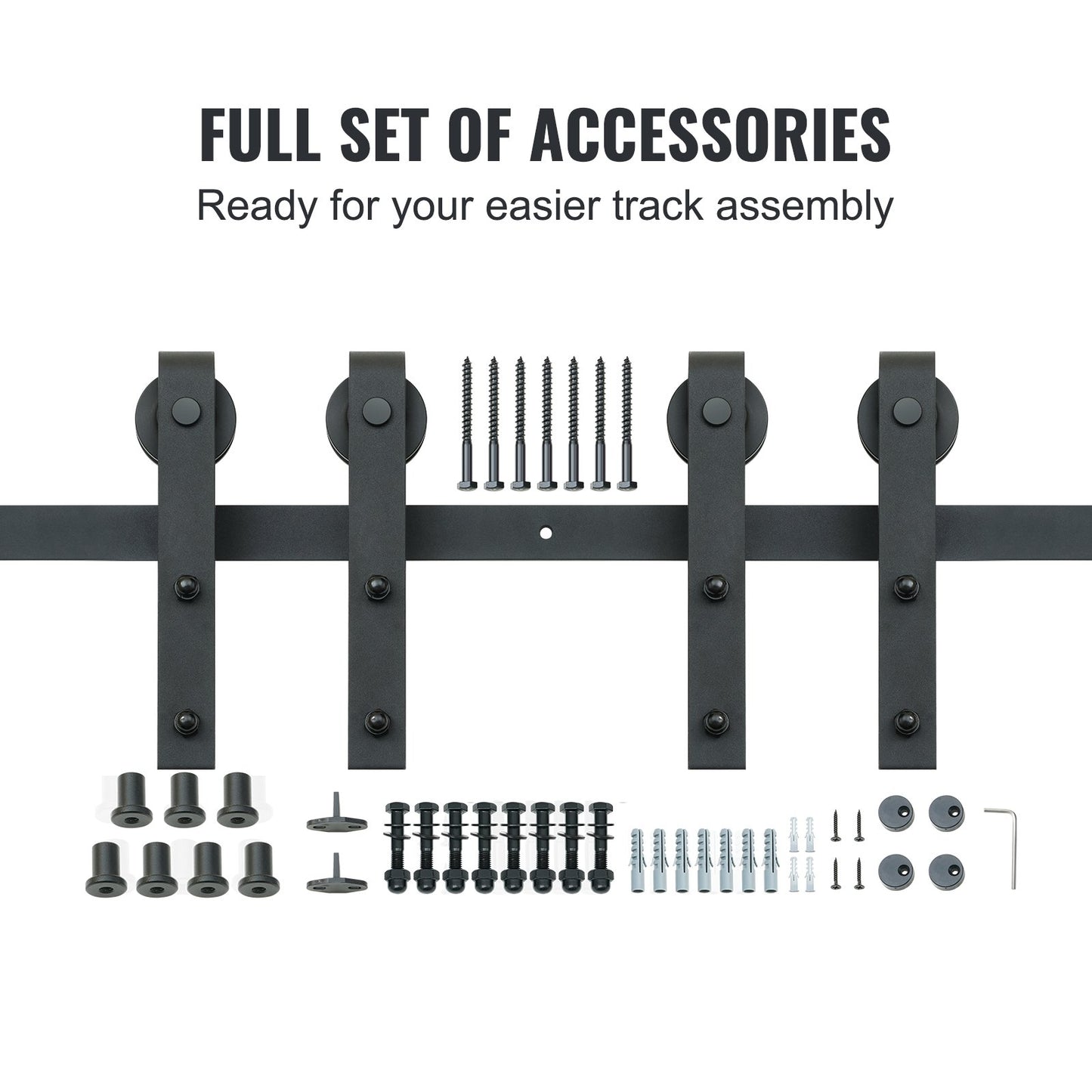 243.8 cm Sliding Barn Door Hardware Kit, 149.7 kg Heavy Duty Barn Door Track Kit for Double Doors, Fit 112-131cm Total Width and 3.3-4.6cm Thick 2 Door Panels, with Smooth & Silent Pulley (J Shape)