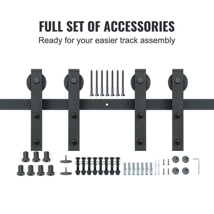 243.8 cm Sliding Barn Door Hardware Kit, 149.7 kg Heavy Duty Barn Door Track Kit for Double Doors, Fit 112-131cm Total Width and 3.3-4.6cm Thick 2 Door Panels, with Smooth & Silent Pulley (J Shape)