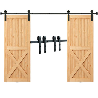 243.8 cm Sliding Barn Door Hardware Kit, 149.7 kg Heavy Duty Barn Door Track Kit for Double Doors, Fit 112-131cm Total Width and 3.3-4.6cm Thick 2 Door Panels, with Smooth & Silent Pulley (J Shape)