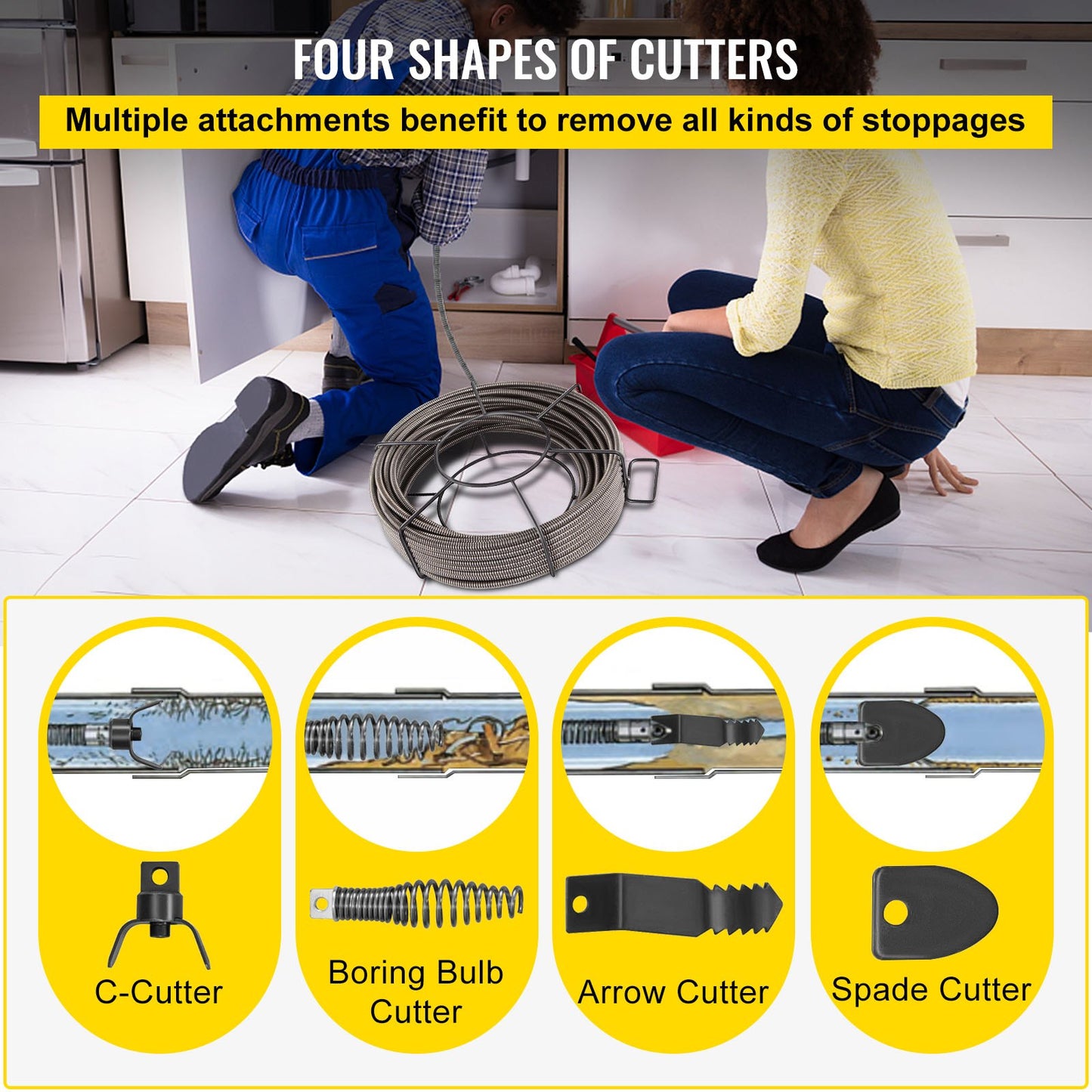 Rohrreinigungsspirale 1524 cm x 1,0 cm, Vollkernkabel, Abwasserrohrspirale, Rohrreinigungsspirale, Rohrreinigungsspirale