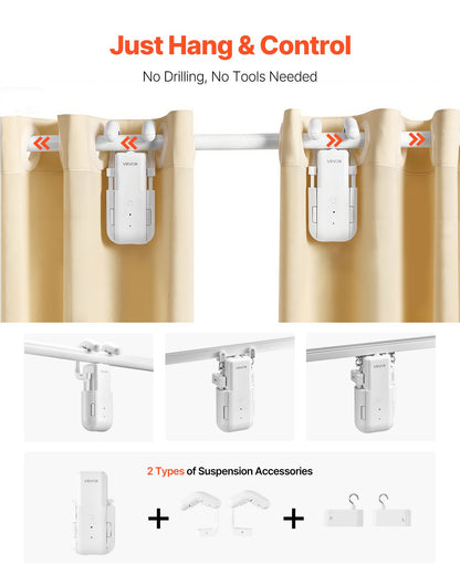 Automatic Curtain Opener, 2 Pack, APP and Remote Control, Hub Included, Electric Smart Curtain Opener Compatible with Alexa and Google Home, Timed Opening and Closing, for Roman Rods, U/I Rails