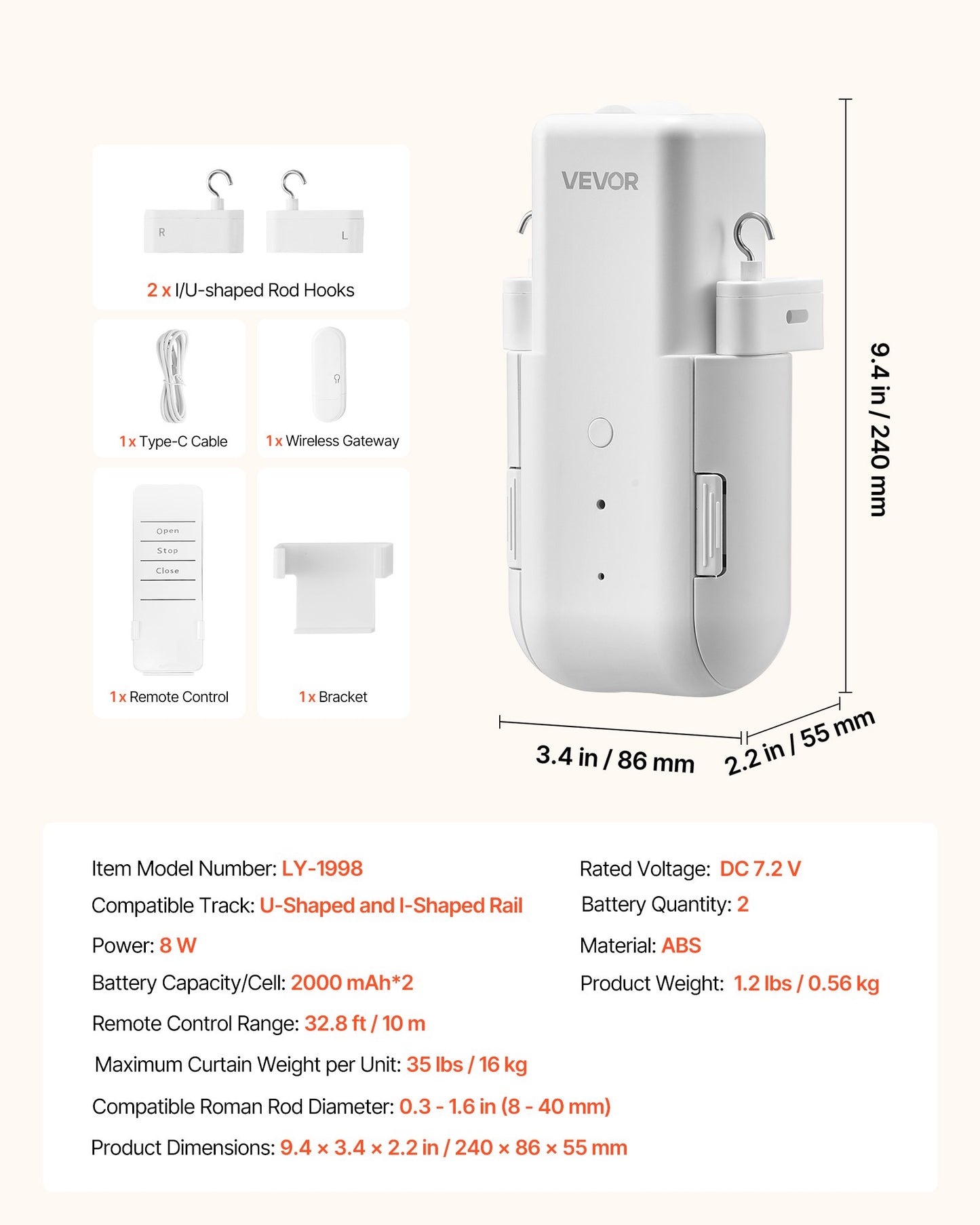 Automatic Curtain Opener, APP and Remote Control, Hub Included, Electric Smart Curtain Opener Compatible with Alexa and Google Home, Timed Opening and Closing, for U-shaped/I-shaped Rails