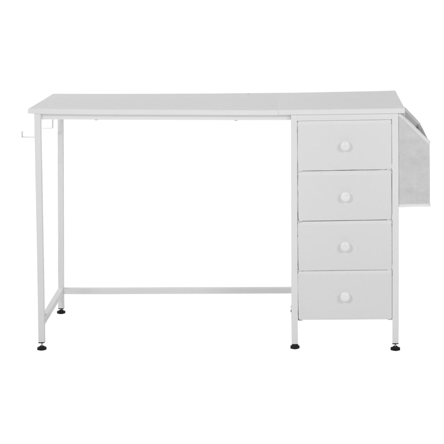 Computertisch mit Stoffschubladen, 120 cm, wendbarer Schreibtisch für modernes Homeoffice/Schlafzimmer, schlichter, moderner PC-Tisch mit Metallgestell, weiß