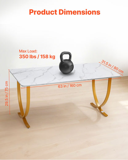 Executive Desk, 160 cm W x 80 cm D Large Office Desk, Modern Computer Table Conference Meeting Room Table, Business Furniture Enlarged Desktop for Home Office, White and Gold