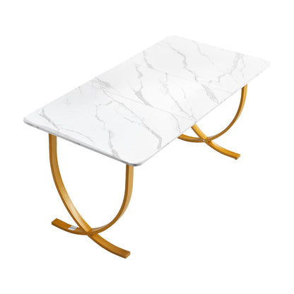 Executive Desk, 160 cm W x 80 cm D Large Office Desk, Modern Computer Table Conference Meeting Room Table, Business Furniture Enlarged Desktop for Home Office, White and Gold