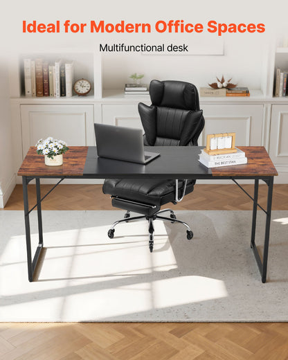 Computer Desk, 160 cm Office Gaming Desk for Home Office, Writing Study Work Modern Simple Table with Metal Frame for Large Legroom, Rustic Brown and Black