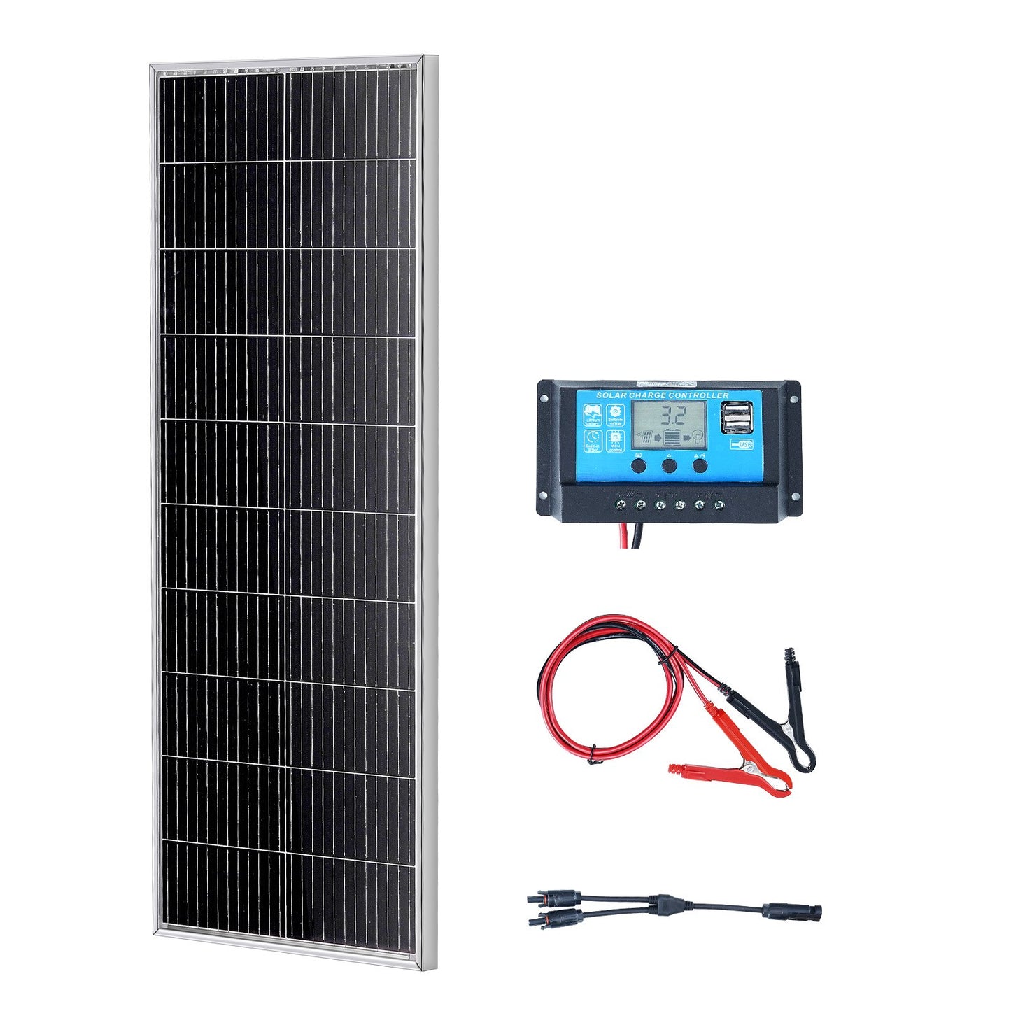 100-W-Monokristallin-Solarmodul-Set, 12-V-Monokristallin-Solarmodul + Laderegler, 23 % hocheffizientes monokristallines PV-Modul, IP68 wasserdicht für Wohnmobile, Boote, Camping und netzunabhängige Systeme