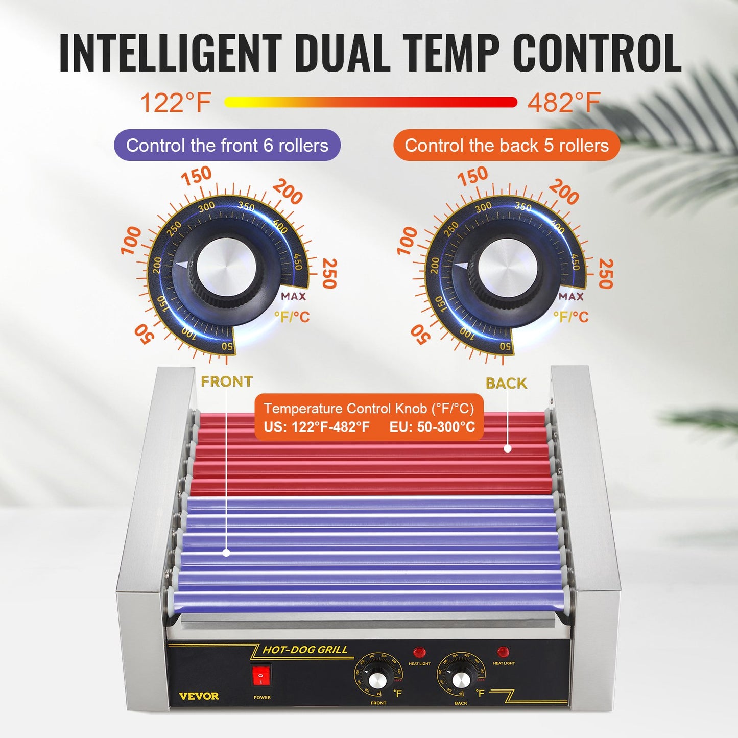 Electric 30 Hot Dog 11 Roller Grill Cooker Machine Backsplash Shelf 2.2KW