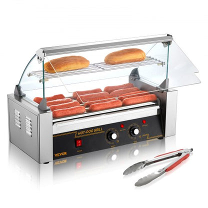Elektrischer Hot-Dog-Grill mit 5 Rollen für 12 Würstchen, inklusive Spritzschutz und Ablage, 1000 W