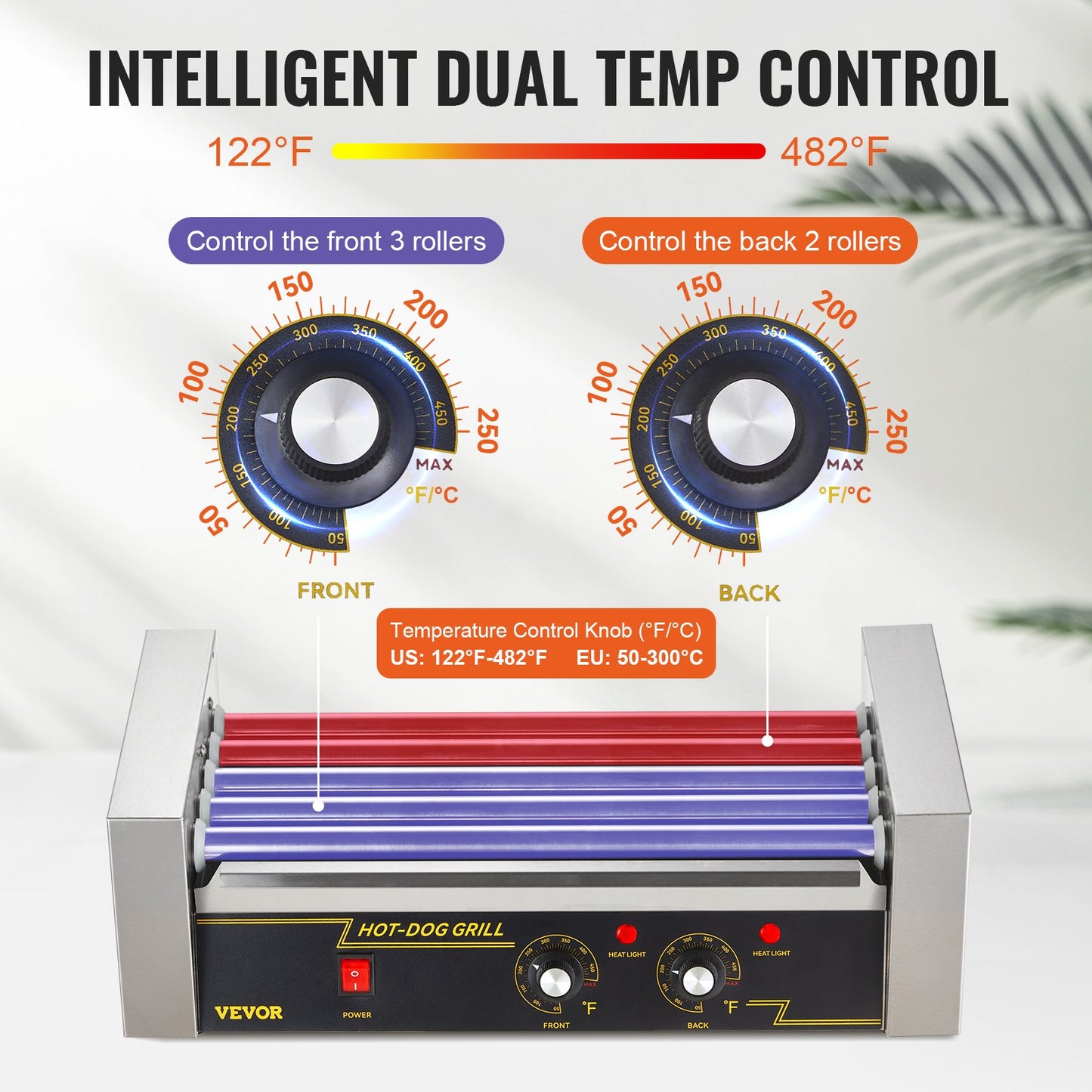 Elektrischer Hot-Dog-Grill mit 5 Rollen für 12 Würstchen, inklusive Spritzschutz und Ablage, 1000 W