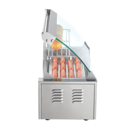 Elektrischer Hot-Dog-Grill mit 5 Rollen für 12 Würstchen, inklusive Spritzschutz und Ablage, 1000 W