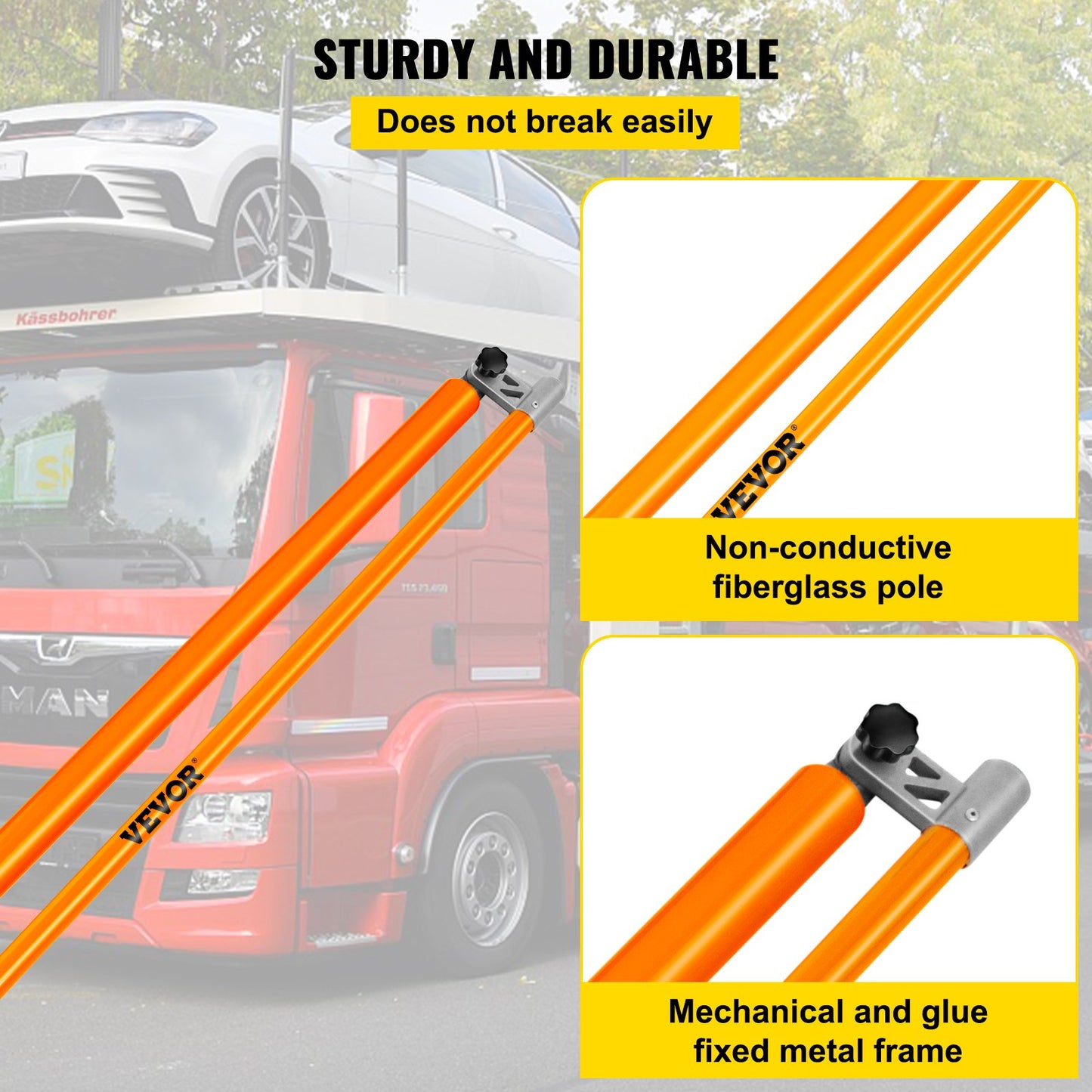 Ladehöhenmesslatte, 6 m lange, robuste LKW-Höhenmesslatte aus Fiberglas mit verstellbarer Stange, nichtleitende LKW-Höhenmesslatte mit Tragetasche, Höhenmesslatte für LKWs und Autotransporter